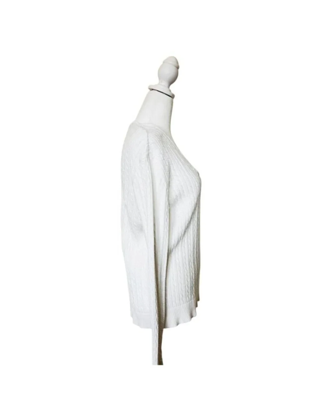 Talbots Cable Knit Sweater L Pima Cotton Light Academia Fisherman Tenniscore - Picture 2 of 12